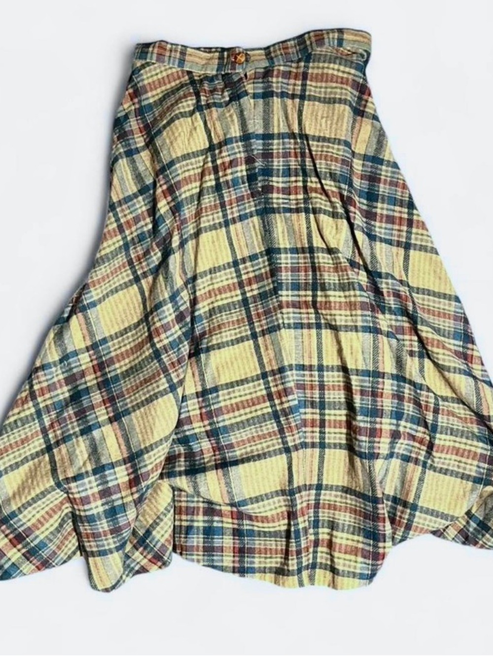 Vtg 70s Plaid Skirt Union Made PowHer Brand Midi Blue Size Medium